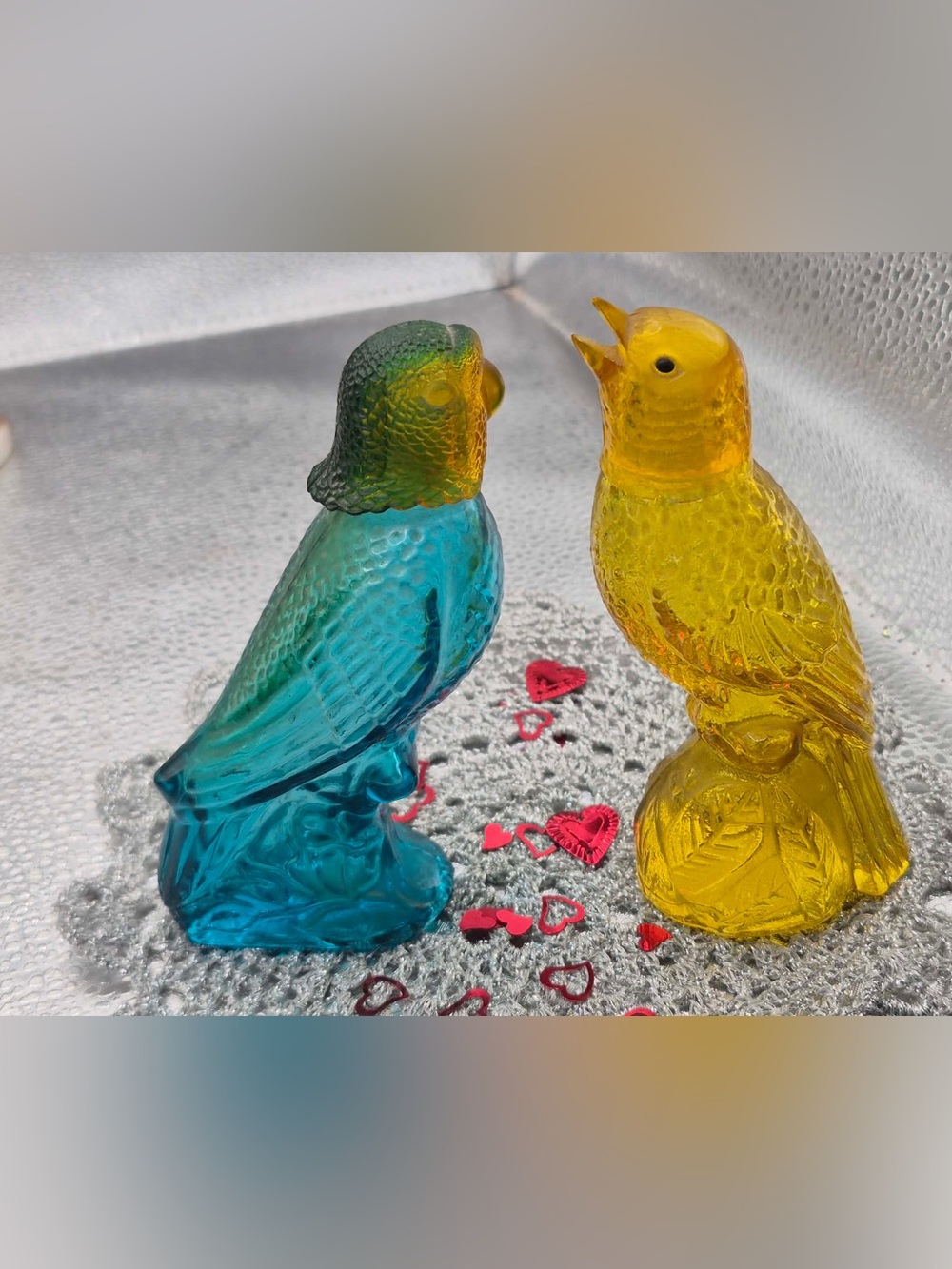 Vintage Glass Birds 2 Avon Bird Perfume Cologne Bottle Yellow Canary & Parakeet